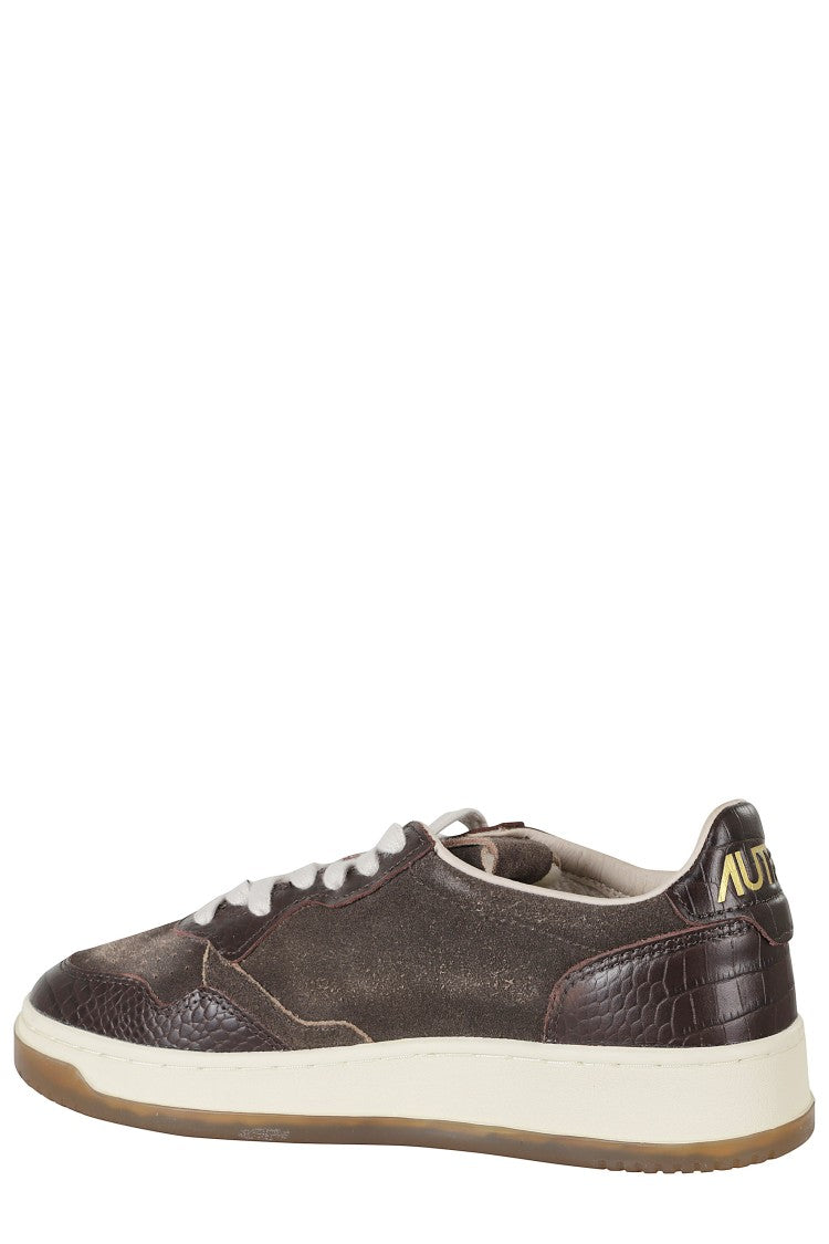 Autry Brown Medalist Low Crocodile Pattern Suede Sneakers