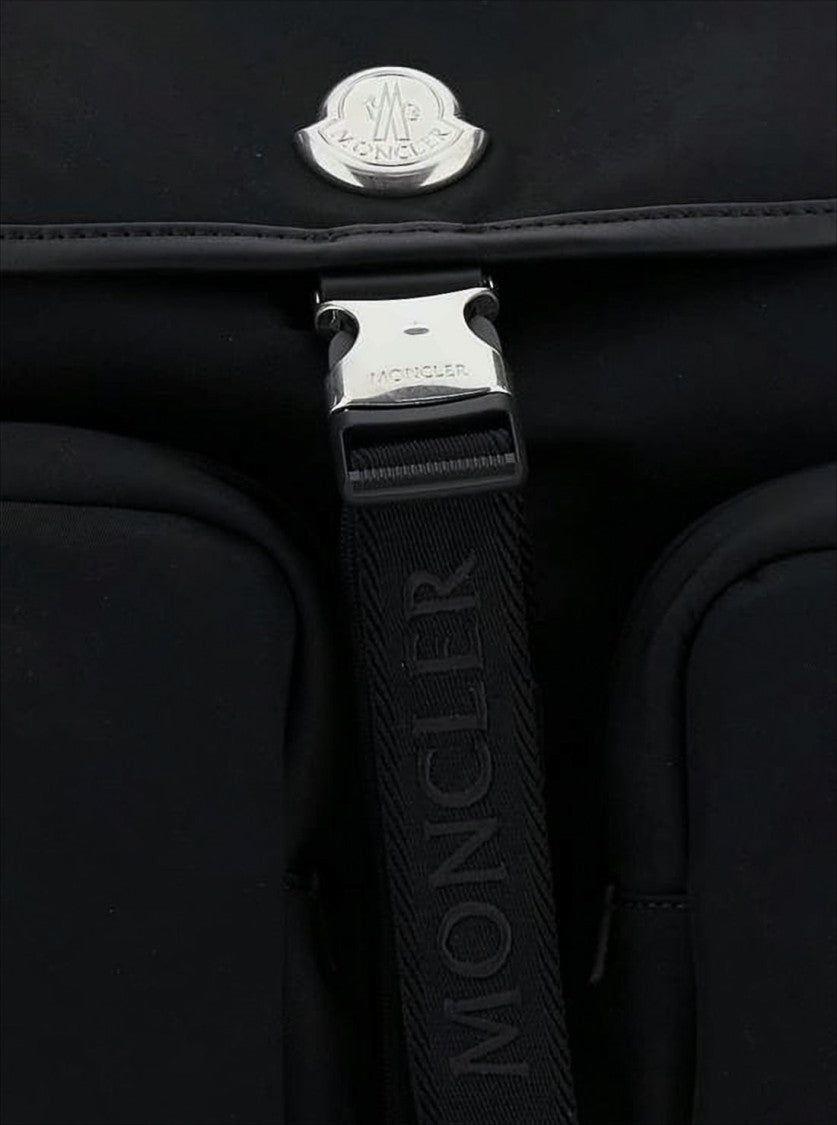 Moncler Structured Black Backpack With Metallic Accents