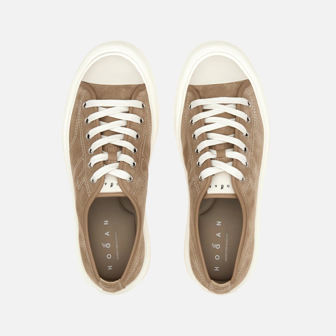 Hogan H691 Allacciato H Cuciture Sneakers In Beige