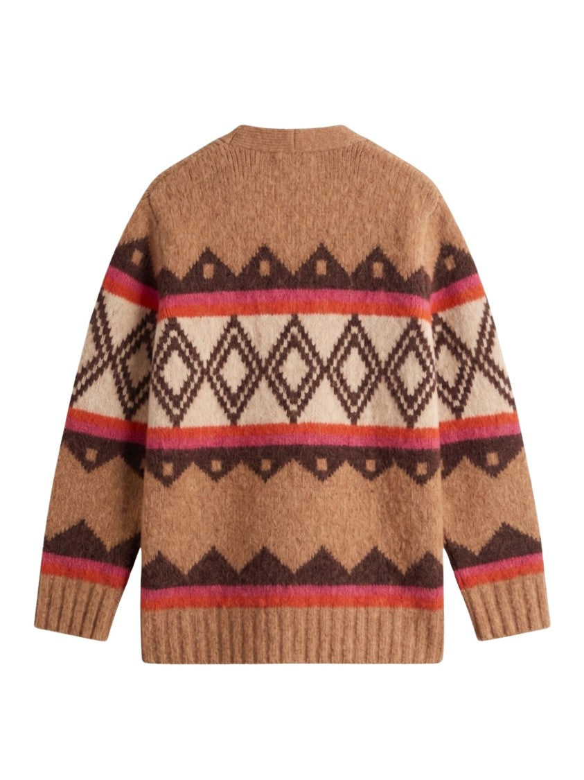 Ballantyne Raw Diamond Jacquard Wool-Blend V-Neck Cardigan