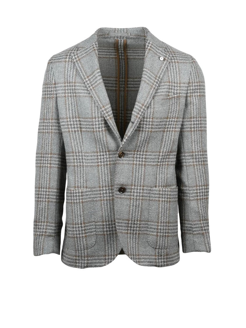 L.B.M. 1911 Tailored Round Jacket In Grey-Brown Plaid With Button Closure