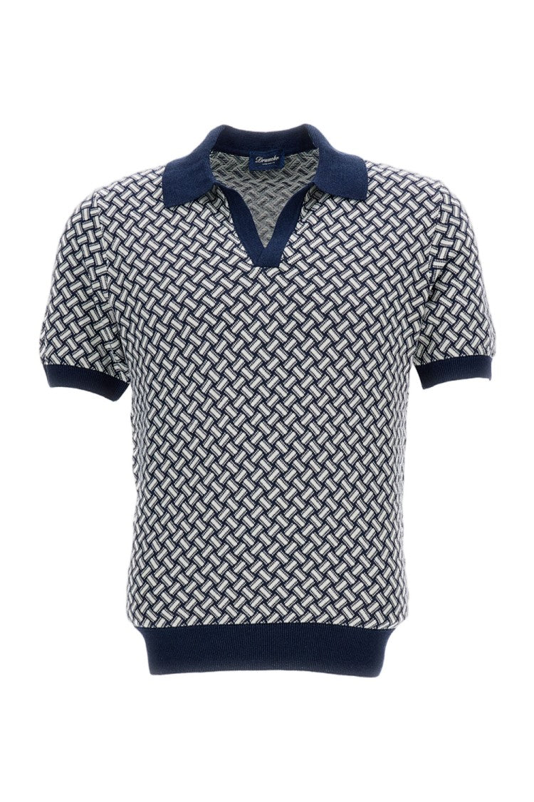 Drumohr Blue/White Cotton-Blend Polo Shirt