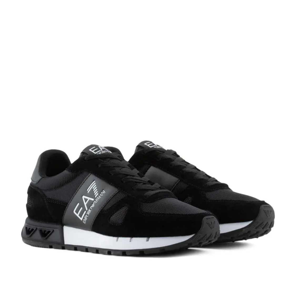 Ea7 Emporio Armani Black Textured Outsole Logo Detail Sneakers