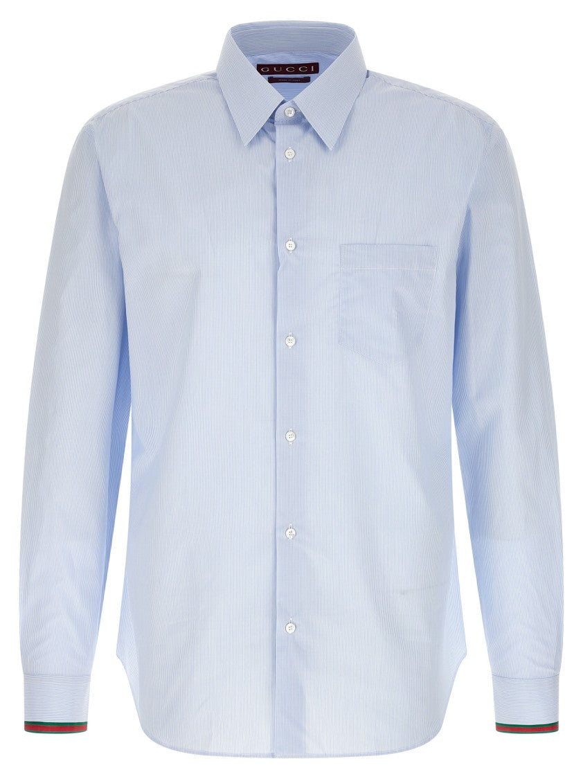 Gucci Thin Striped Cotton Shirt With Nastro Web Detail