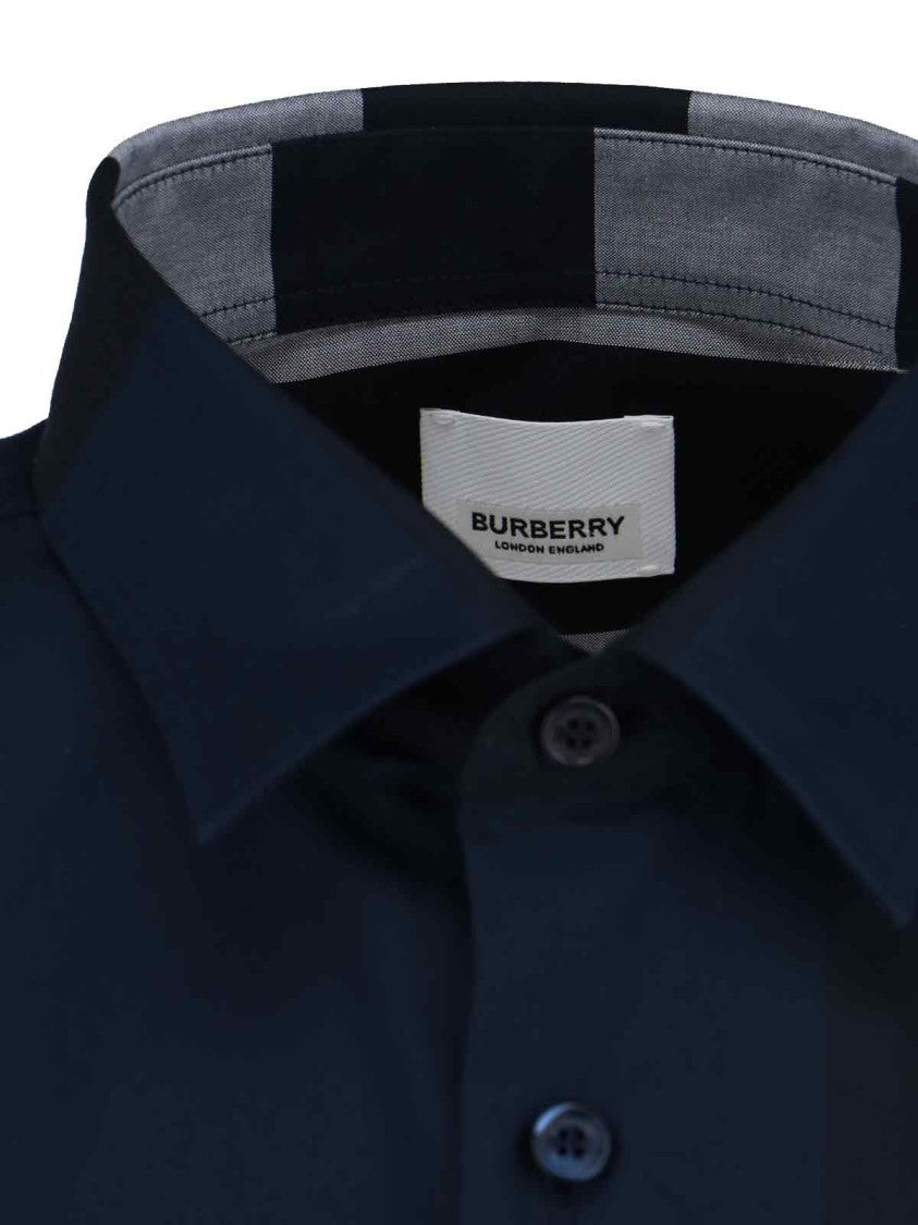 Burberry "Check" Shirt, In Blue Cotton