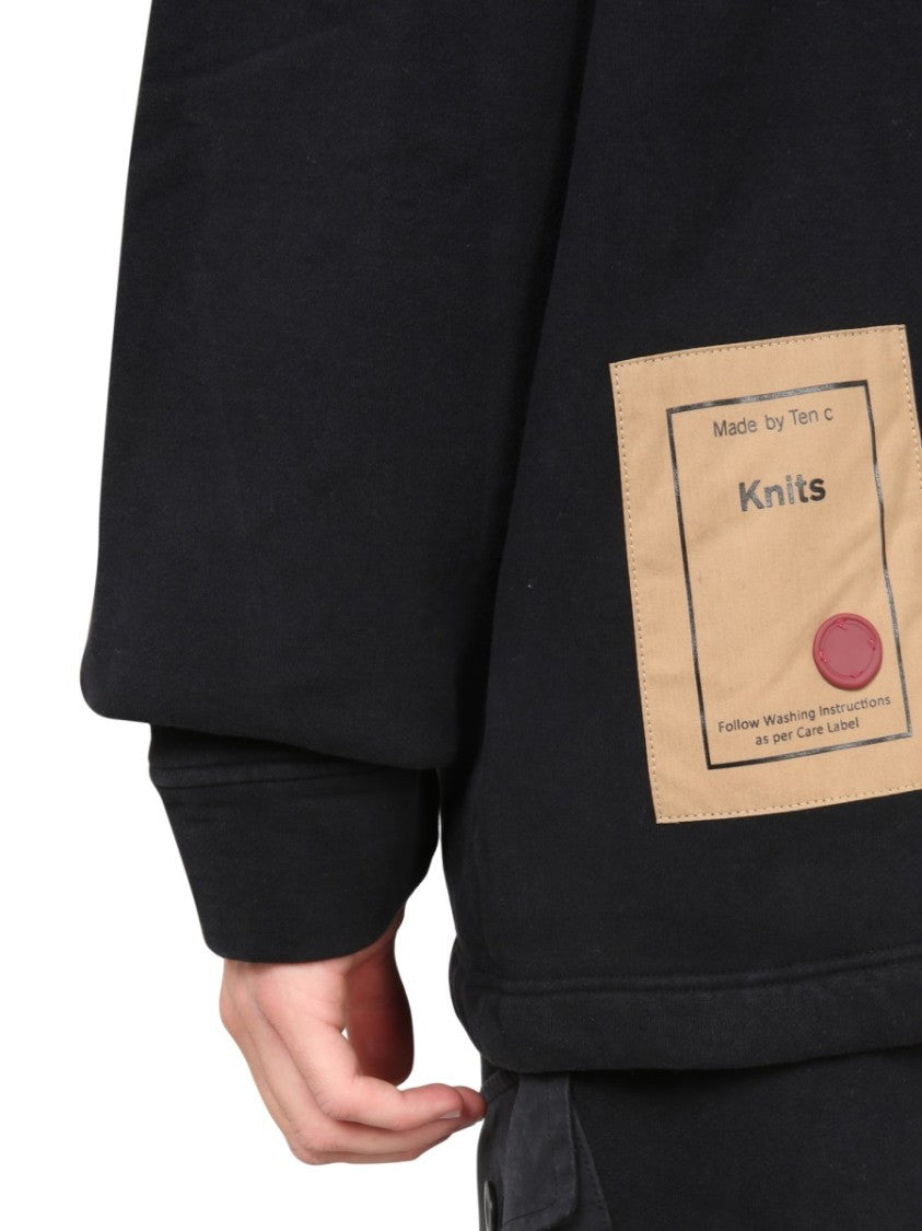 Ten C Hooded Sweatshirt With High Collar