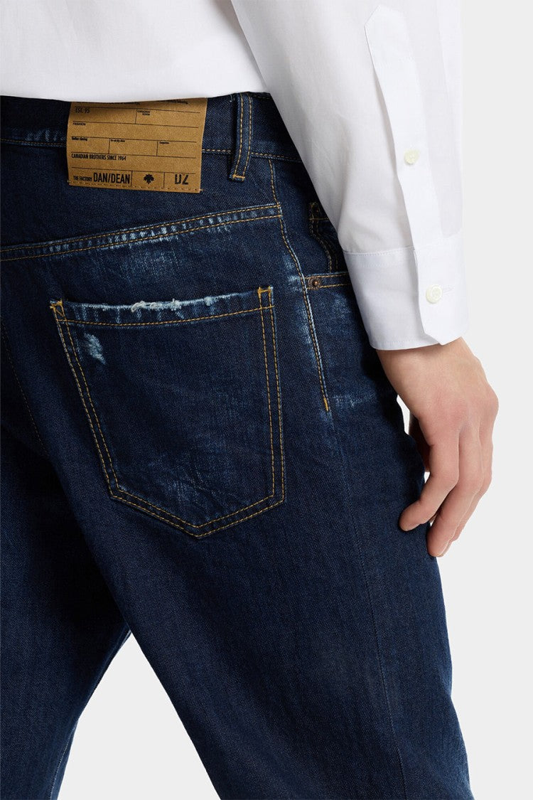 Dsquared2 Blue Cotton Contrast-Stitch Straight-Leg Jeans