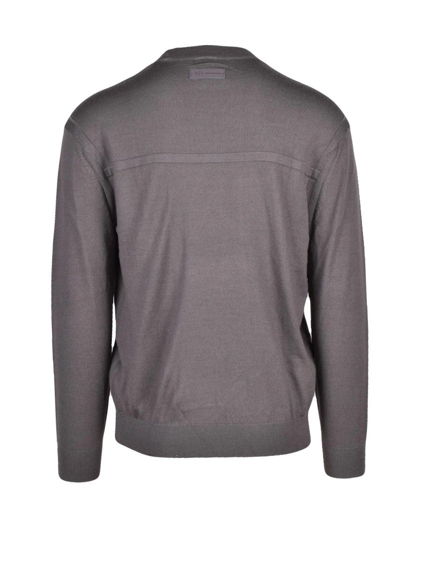 Armani Exchange Grey Fine-Knit Virgin Wool-Blend Crewneck Sweater
