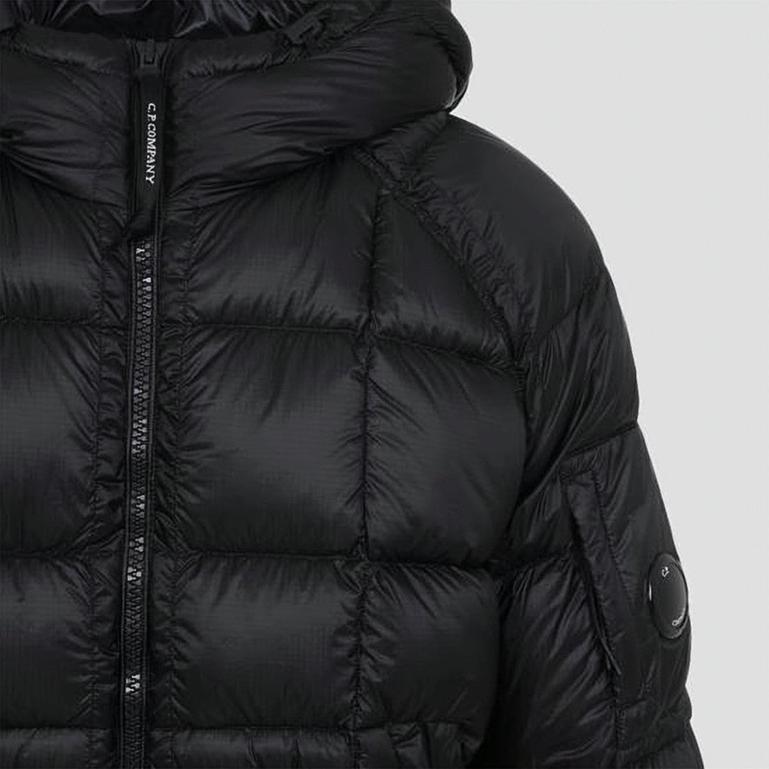 C.P. Company Quilted Black Down Jacket With Hood And Logo Patch
