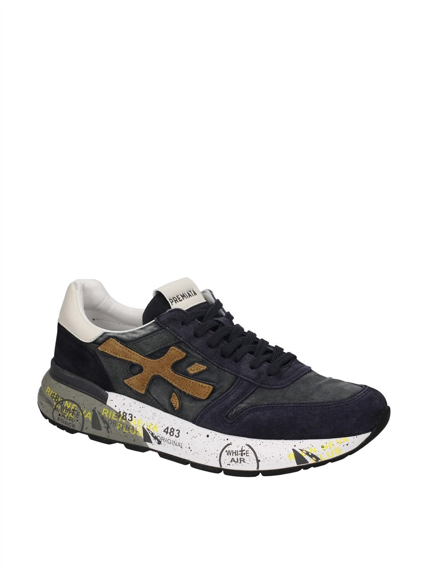 Premiata Dark Navy Brown Suede Graphic Sneakers