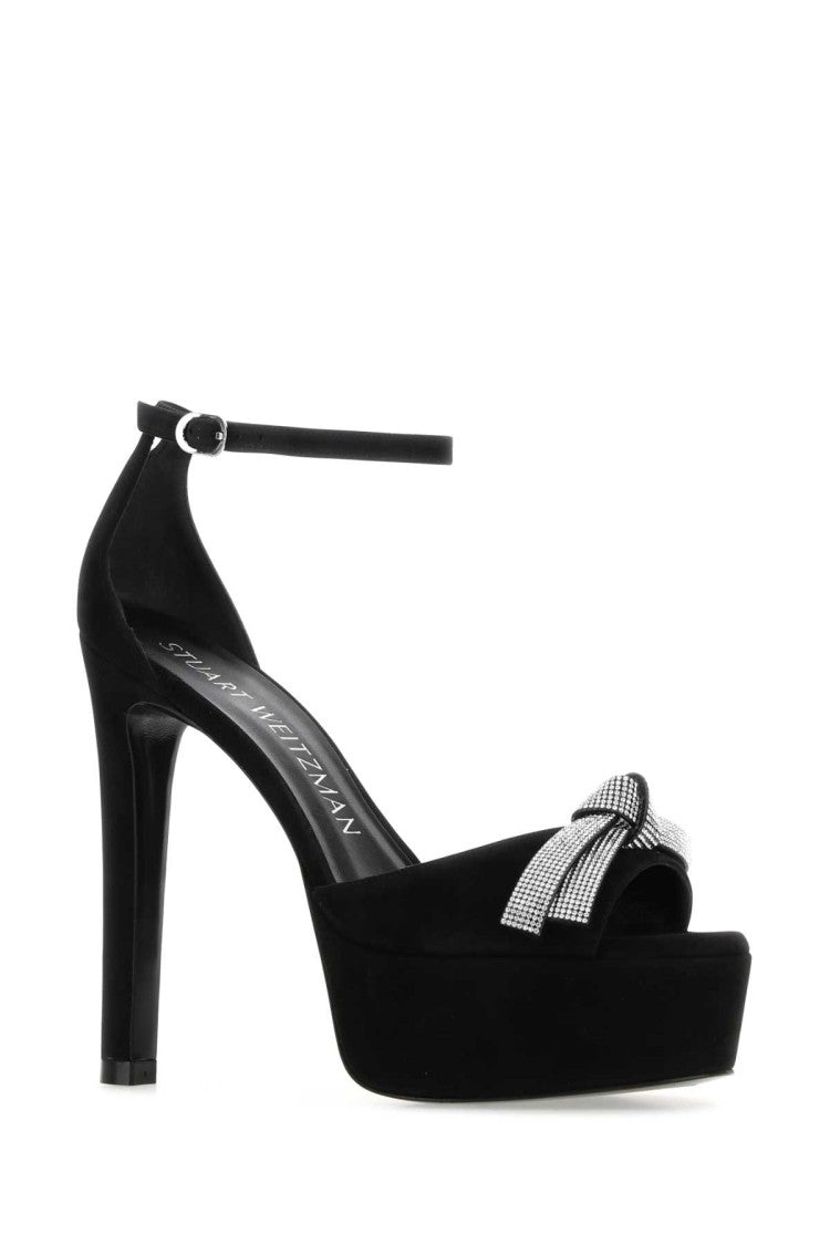 Stuart Weitzman Black Suede Discoplatform Sandals