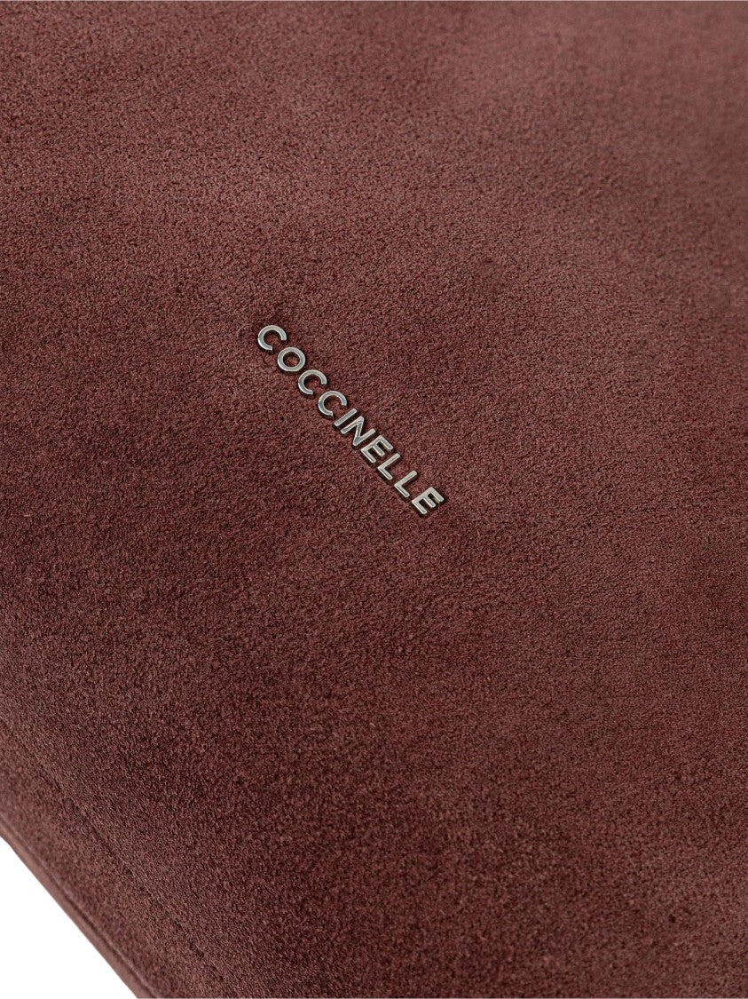 Coccinelle Small Suede Handbag With Braided Handle And Zip Closure