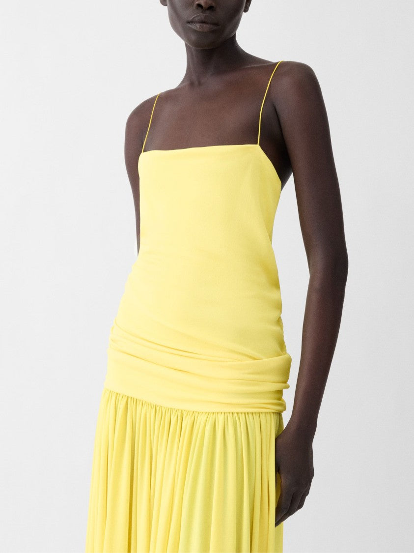 Jacquemus Yellow Draped Crossed Straps Viscose Midi Dress