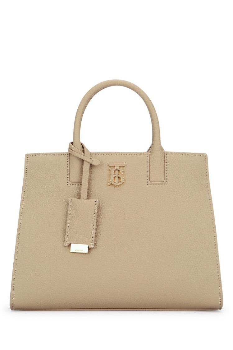 Burberry Structured Calf Grain Leather Handbag With Subtle Logo Accent