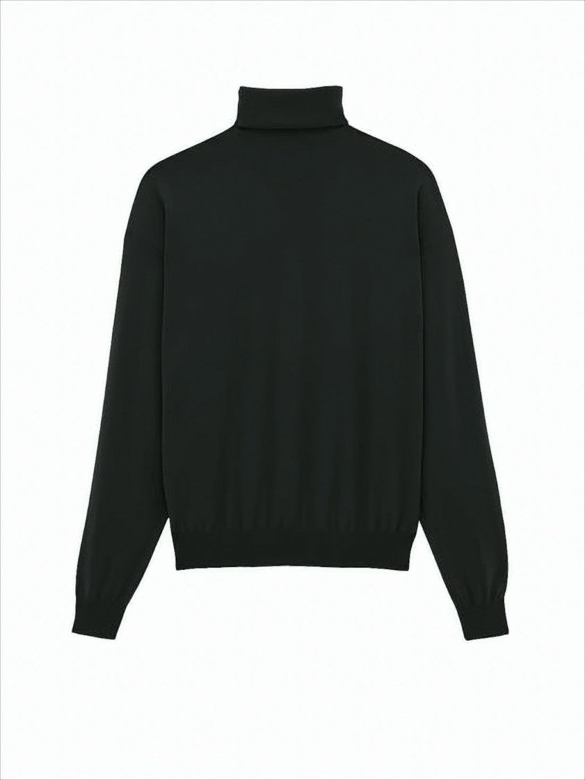 Saint Laurent Fitted Black Turtleneck Sweater With Ribbed Hem