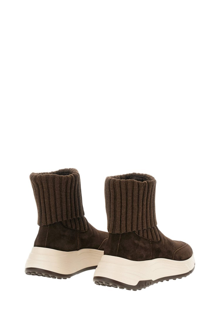 Hogan Brown Ribbed Wool-Blend Platform Chelsea Boots
