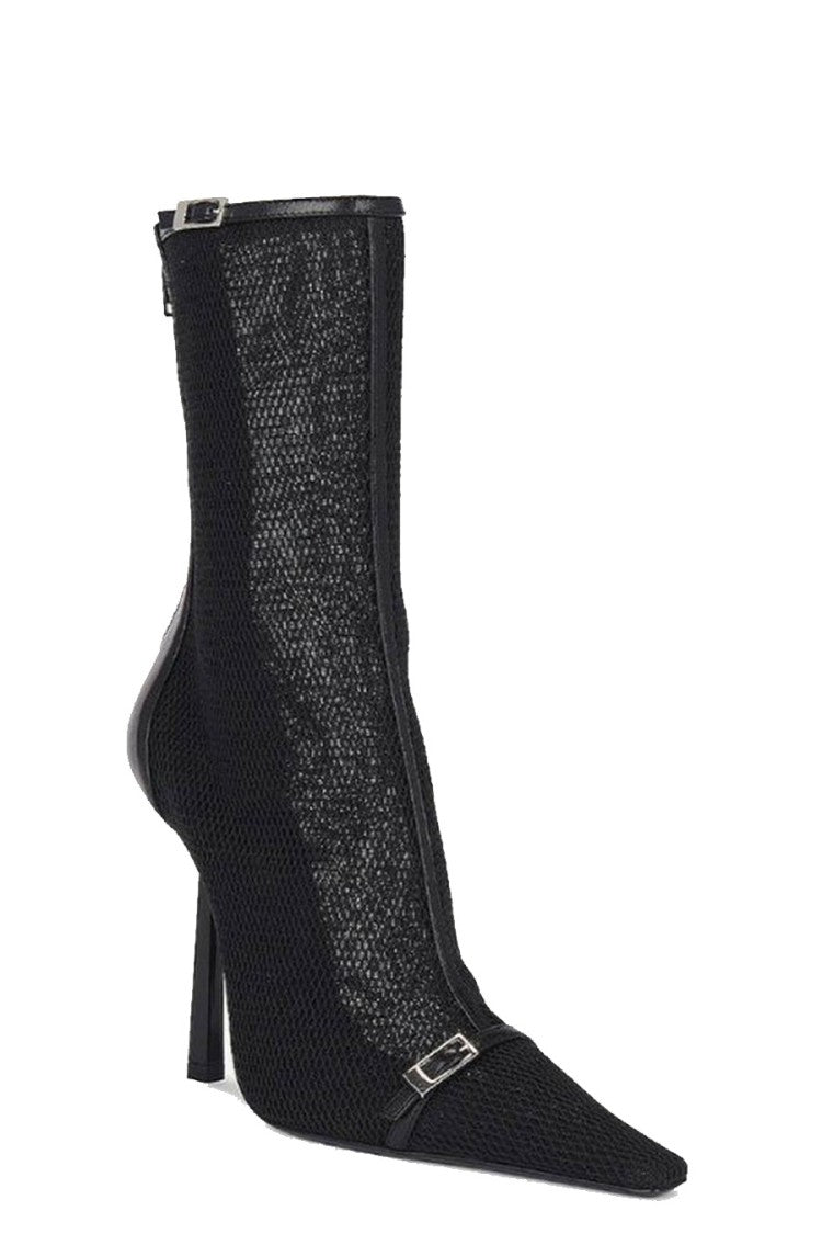 Saint Laurent Black Leather Mesh-Effect Ankle Bootie
