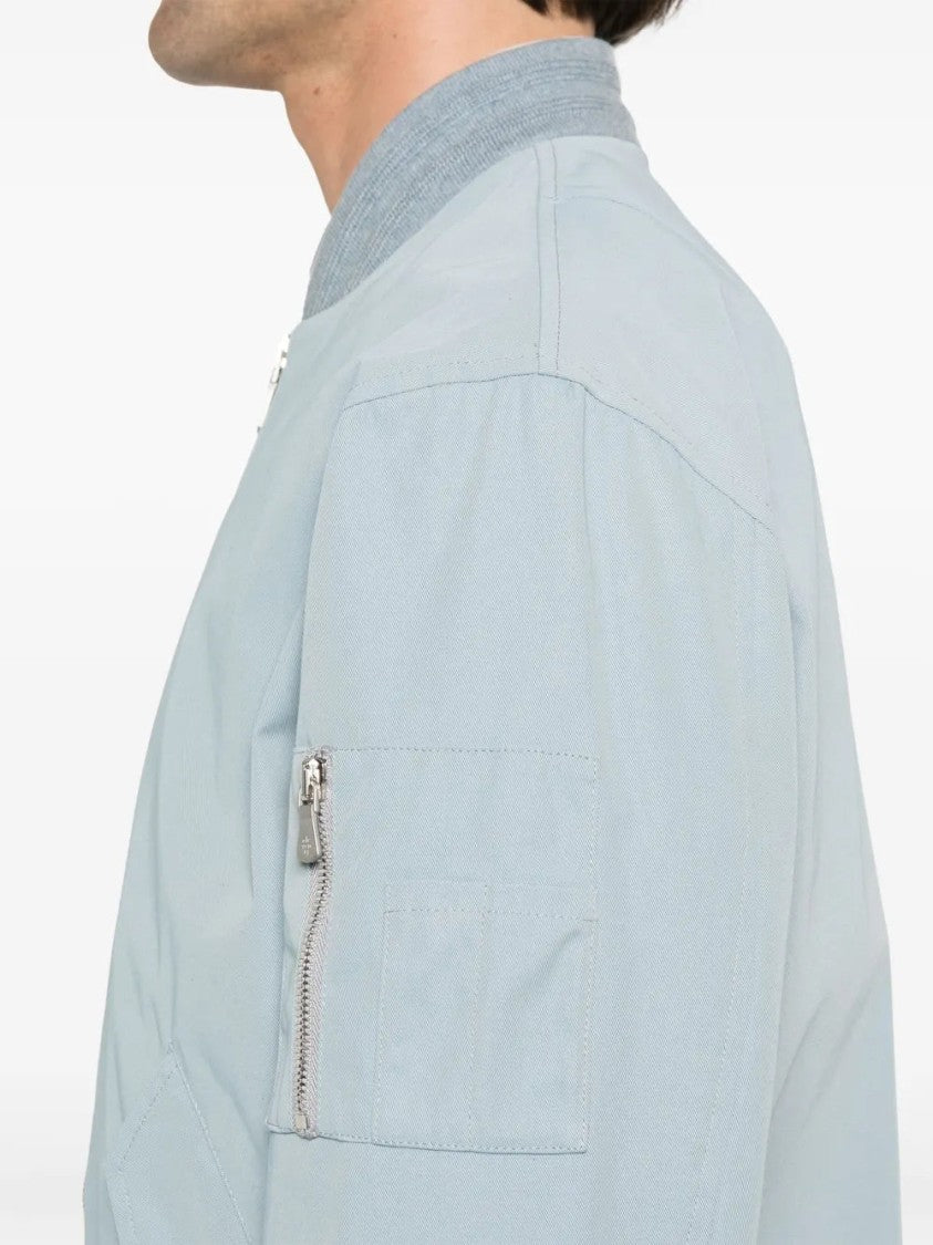 Eleventy Sky Blue Twill Bomber Jacket