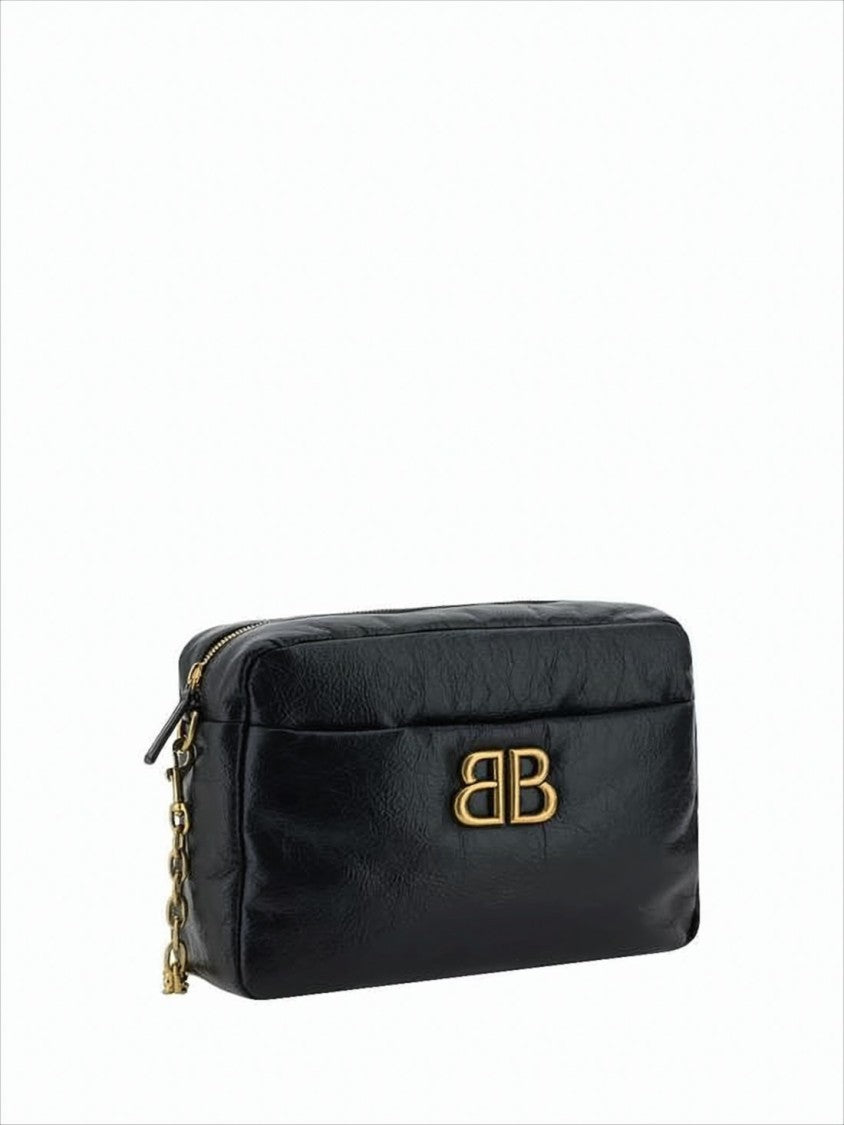 Balenciaga Rectangular Textured Leather Shoulder Bag With Gold Double-B Emblem