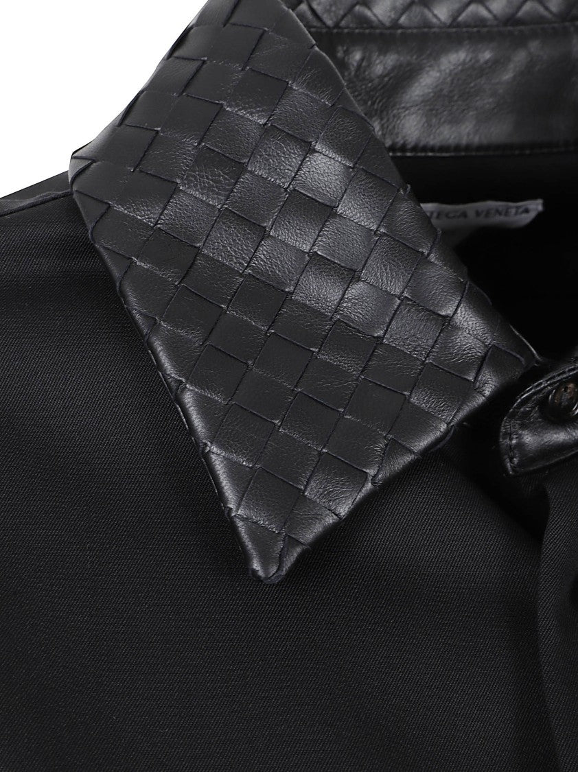 Bottega Veneta Woven Leather Collar Structured Shirt