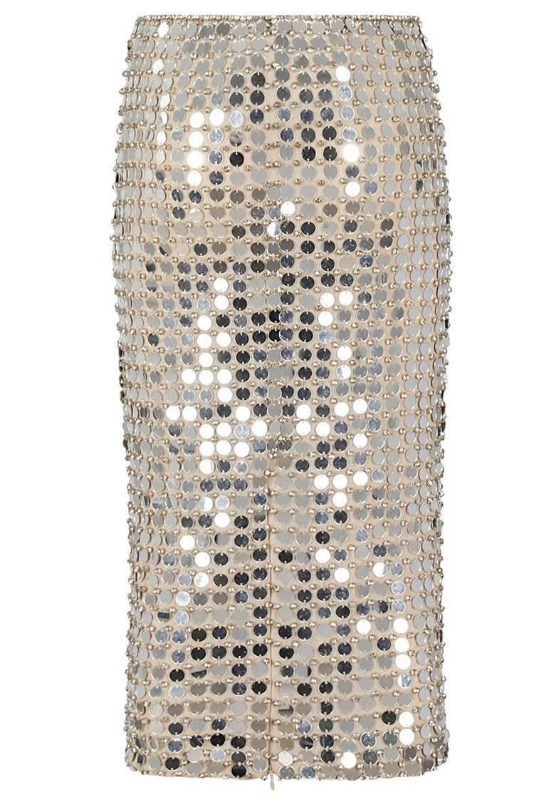 Retrofête Midi Skirt With Mirror Sequin Detailing And Adjustable Slit