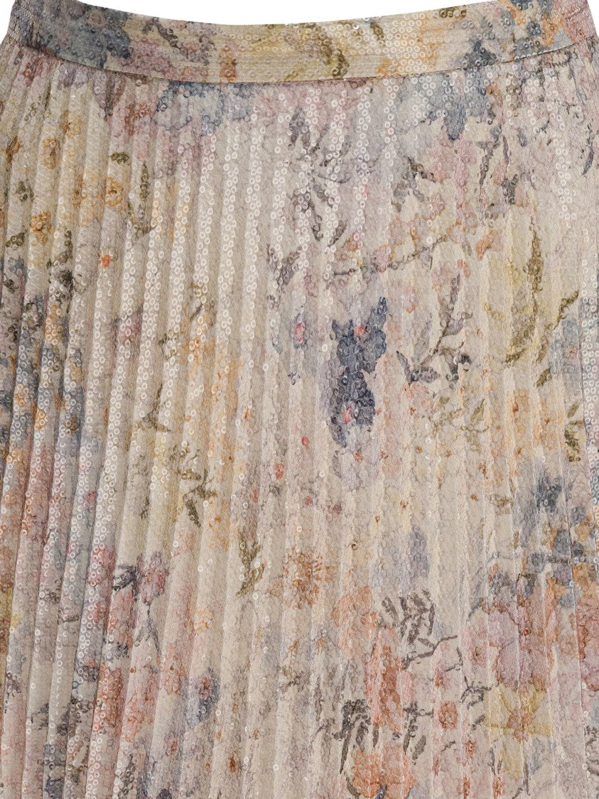 Golden Goose Long Pleated Skirt With Floral Print