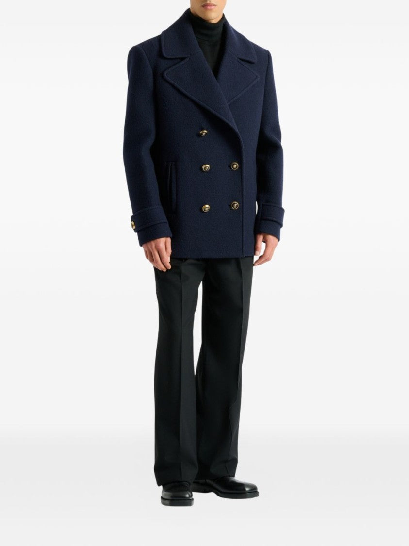 Balmain Boxy Double-Breasted Peacoat With Gold-Tone Details