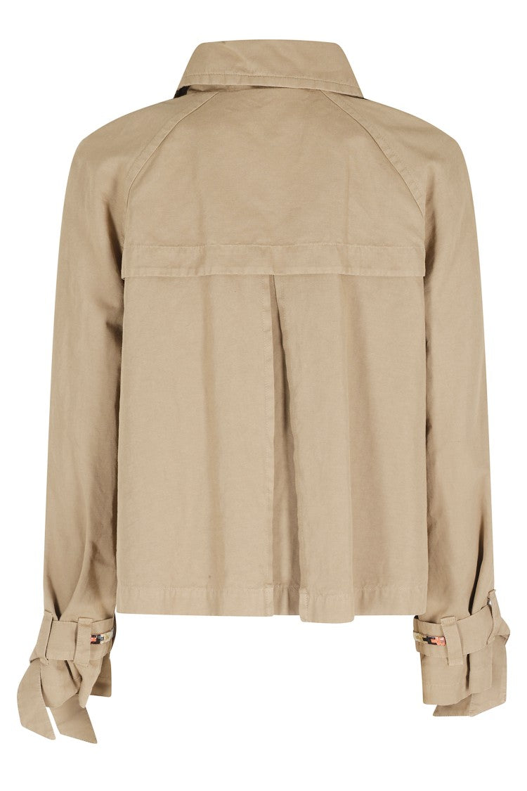 Bazar Deluxe Khaki Double-Breasted Rhinestone-Cuff Cotton-Blend Blazer