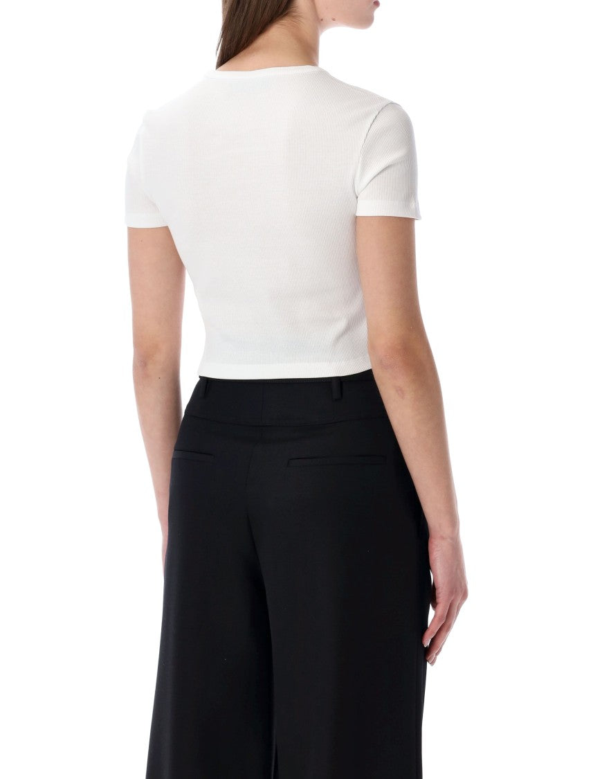 Fendi Cropped Slim Fit Ribbed Cotton T-Shirt With Embroidered Logo