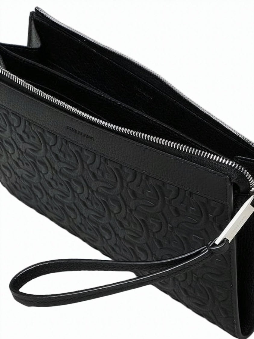 Salvatore Ferragamo Embossed Calfskin Leather Clutch