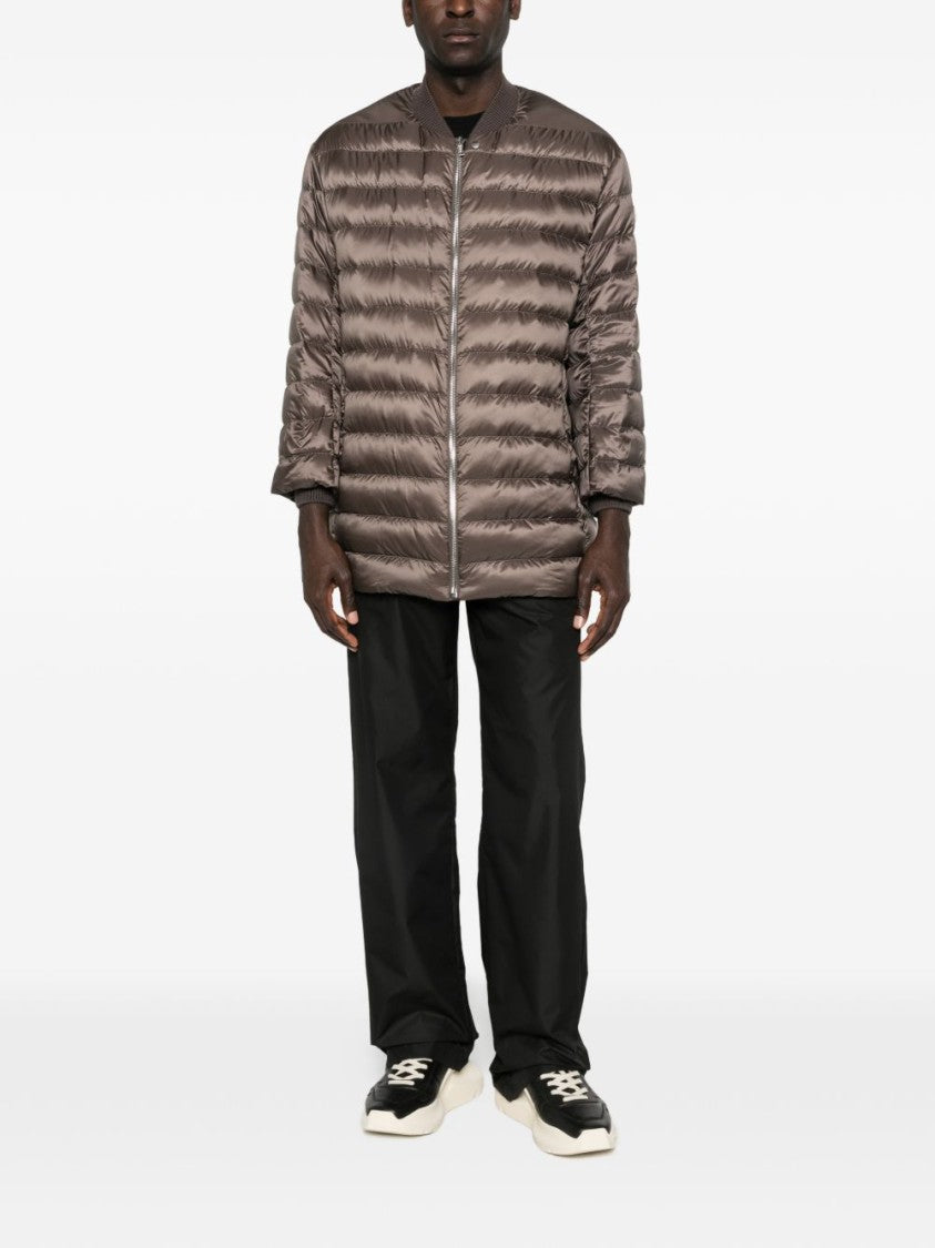 Rick Owens X Moncler Front Zip Fastening Brown Ribbed Hem Padded Coat