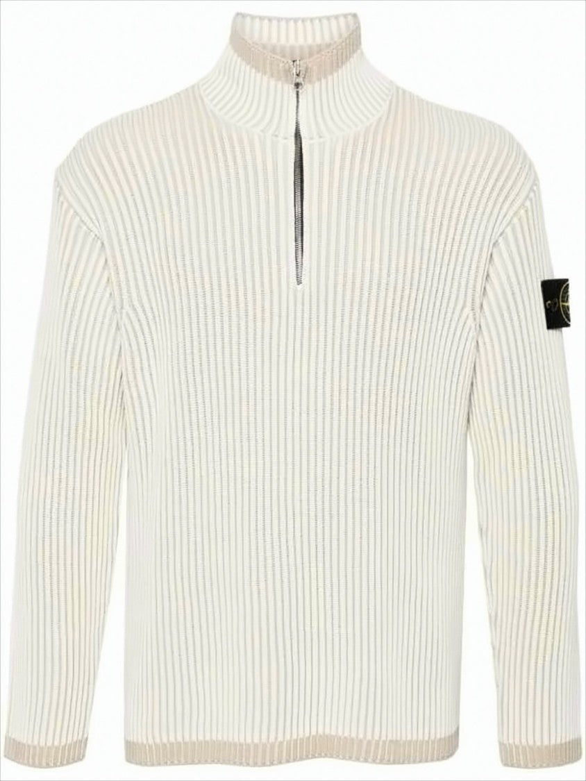 Stone Island Half-Zip Wool Sweater With Ribbed Knit