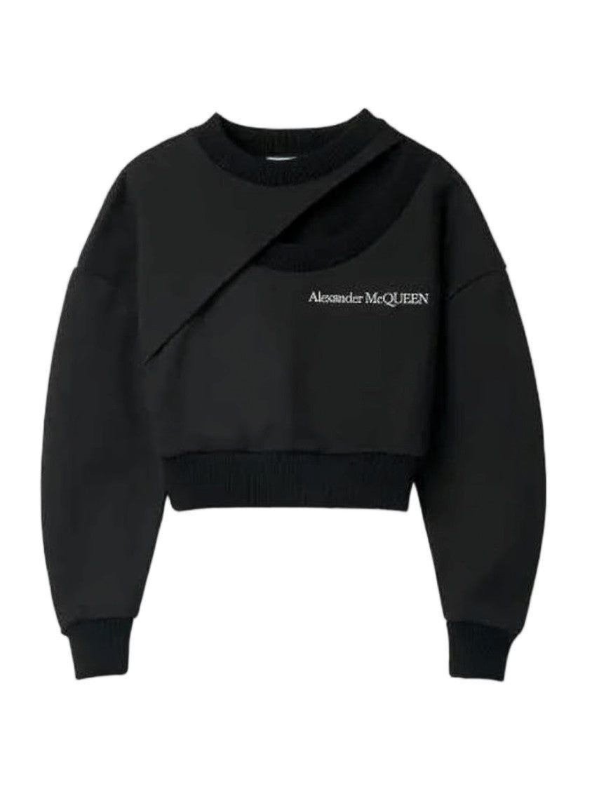 Alexander Mcqueen Cropped Black Long-Sleeve Top With Overlay