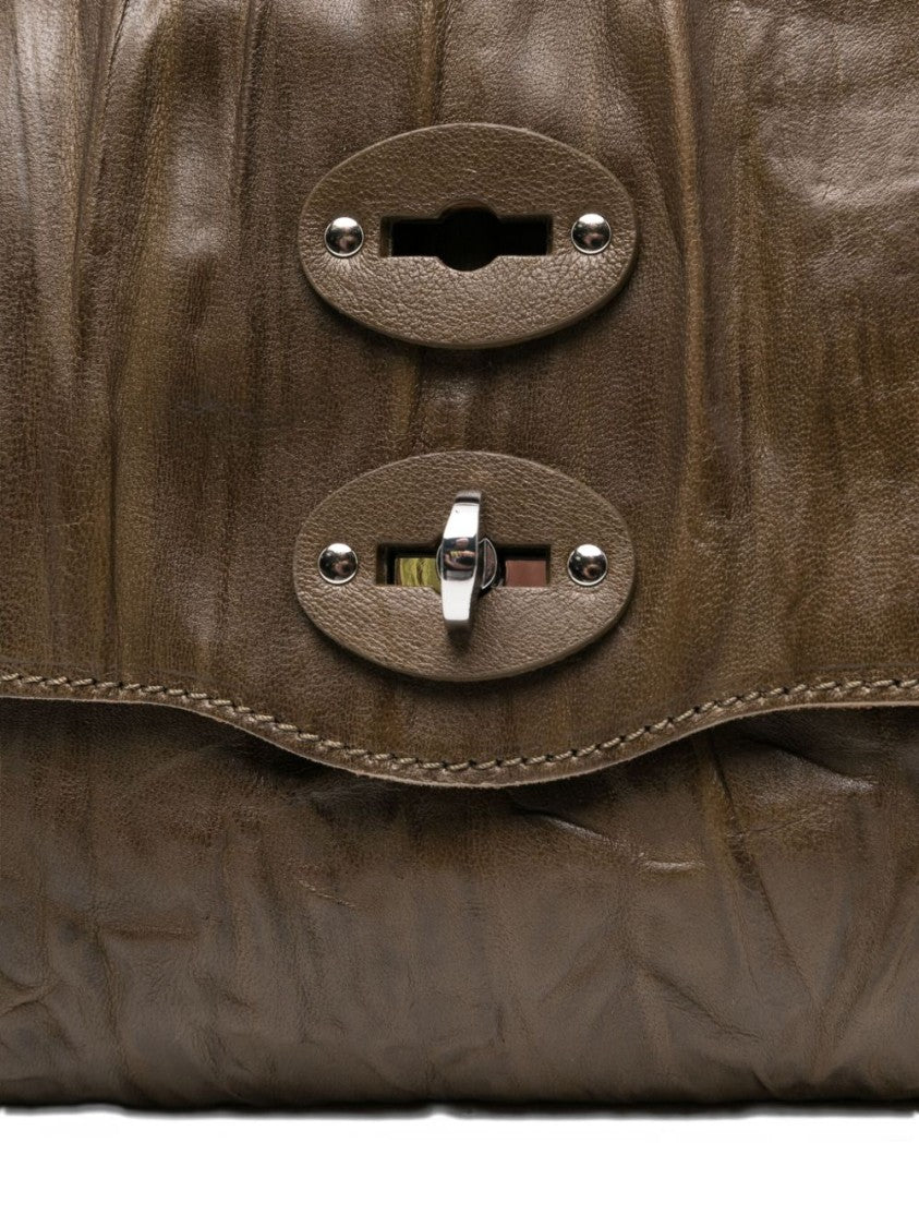 Zanellato Structured Green Leather Handbag With Textured Surface