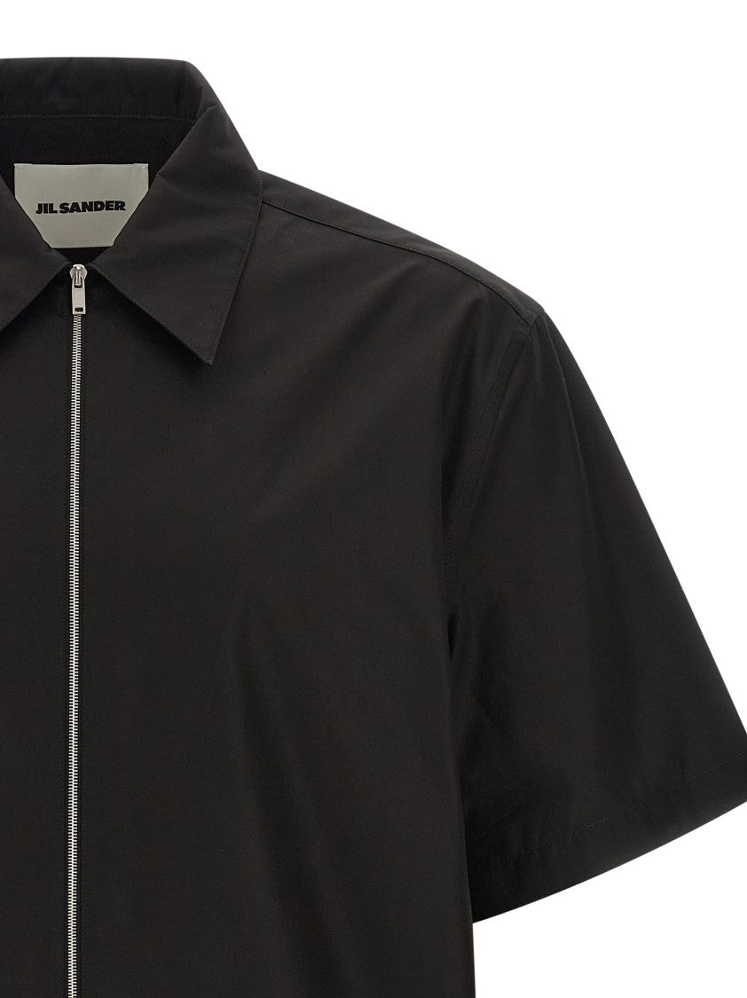Jil Sander Black Short-Sleeved Shirt With Pointed Collar