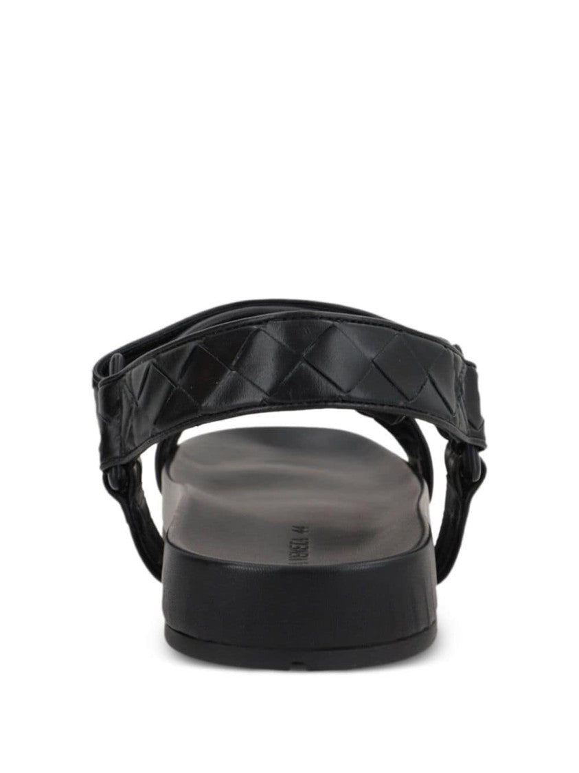 Bottega Veneta Black Calf Leather-Rubber Sandals