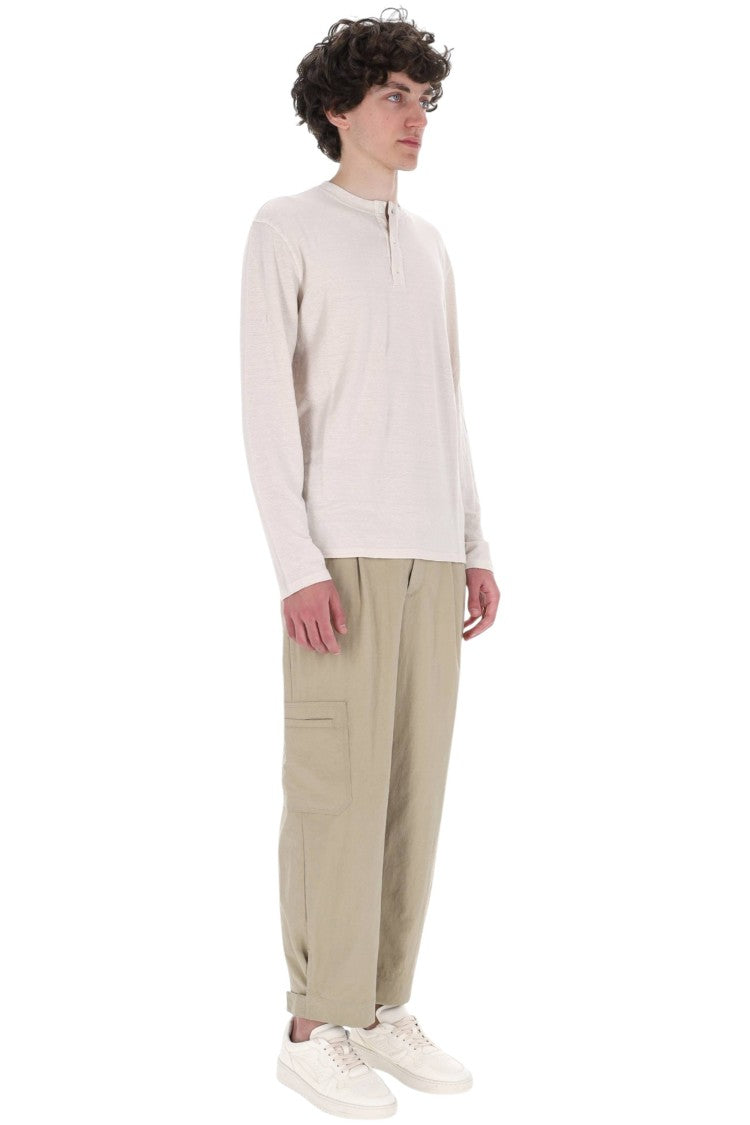 Roberto Collina Long-Sleeve Linen Jersey Henley T-Shirt