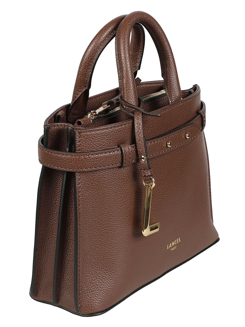Lancel Textured Brown Cow Leather Small Zip Carryall Bag