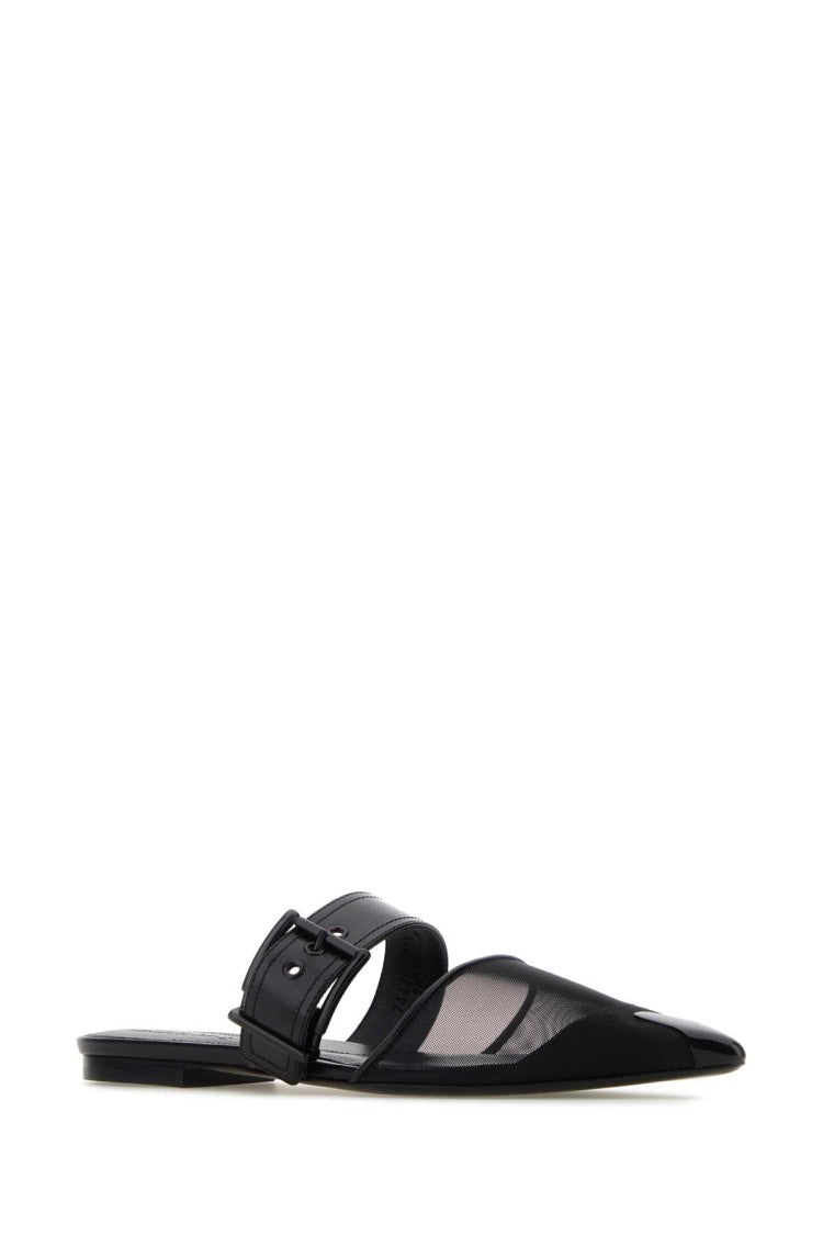Alexander Mcqueen Black Mesh And Leather Punk Slippers