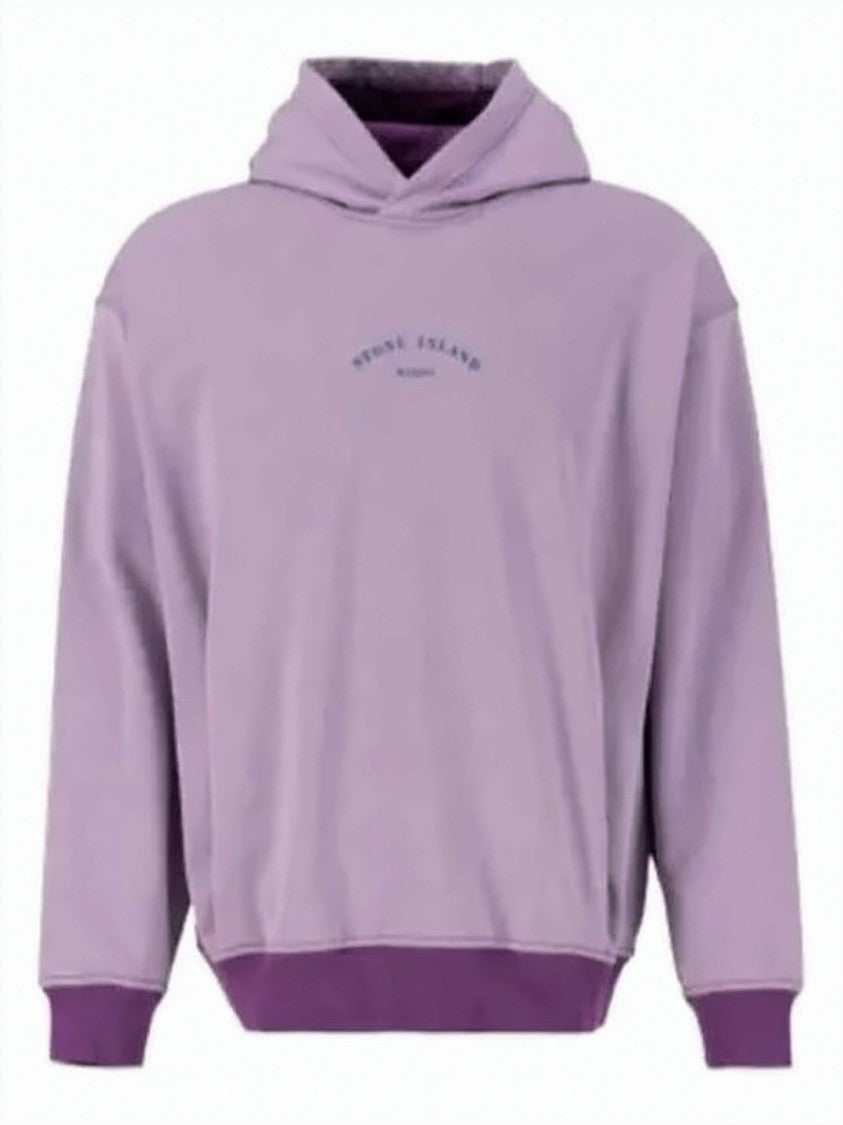 Stone Island Relaxed-Fit Lilac Hoodie With Ribbed Hem