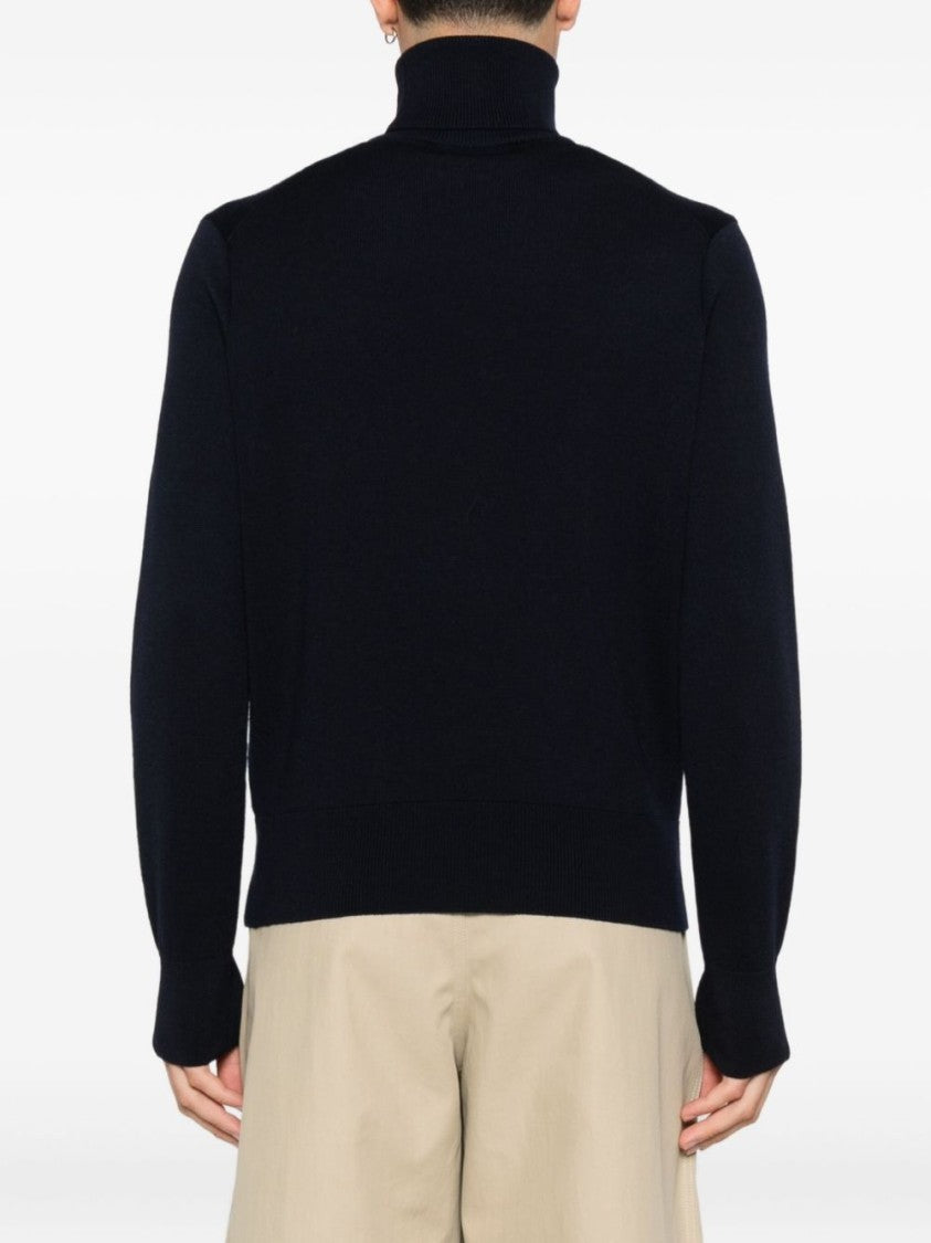 Ami Paris Ribbed High-Neck Turtleneck Sweater With Embroidered Logo