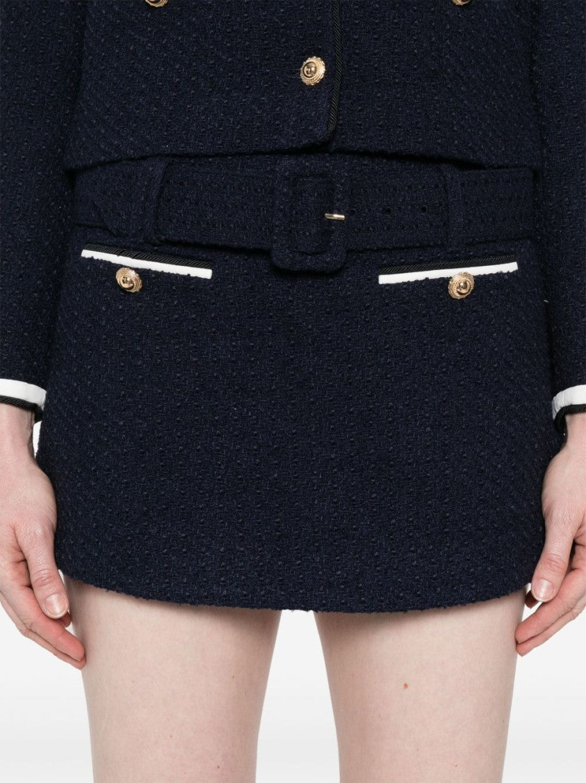 Self-Portrait Navy Boucle Culotte Skirt