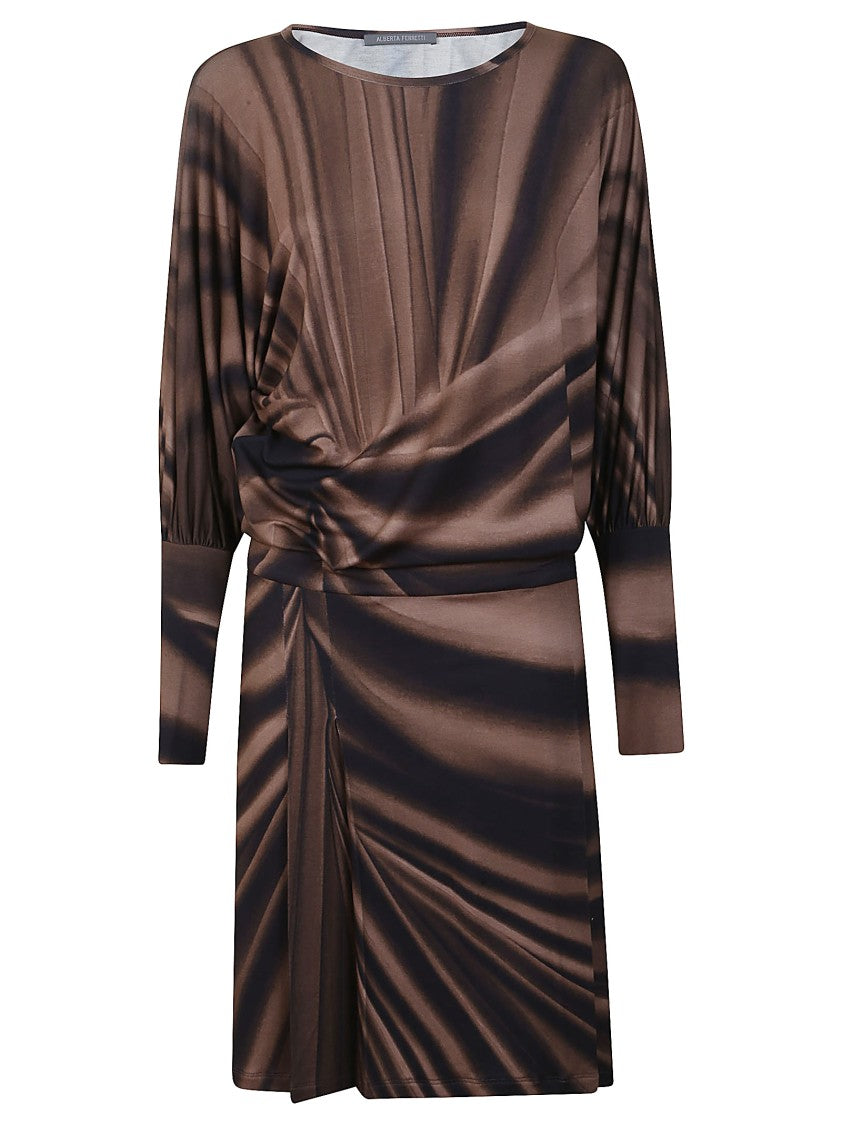 Alberta Ferretti Draped Viscose Mini Dress With Cinched Waist