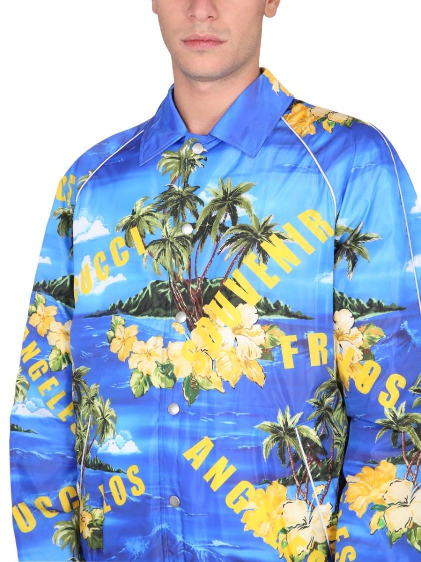 Gucci Nylon Jacket With Tropical Print And Yellow Accents