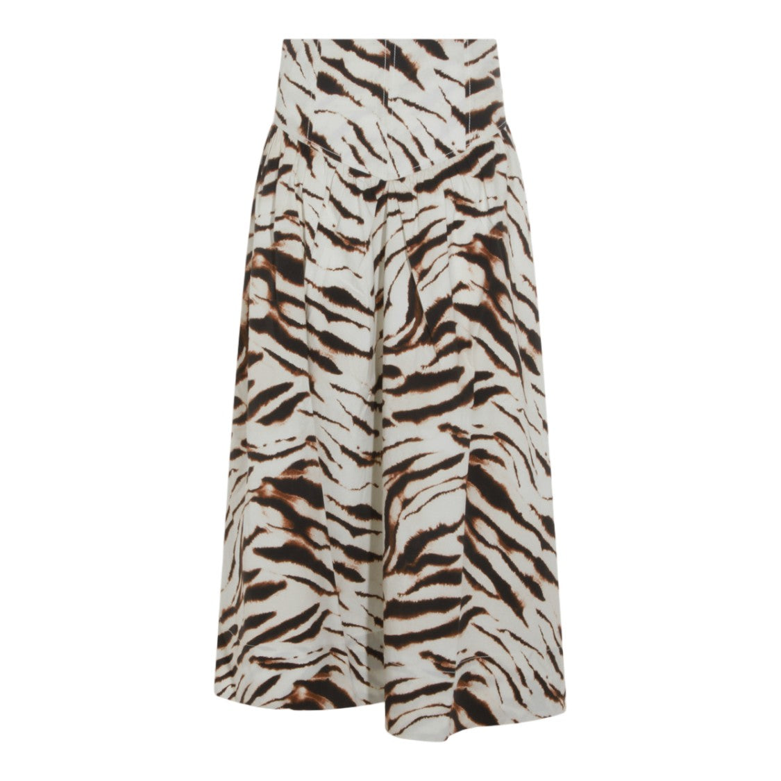 Ganni Abstract Tiger Stripe Midi Skirt With Fitted Waistband And Flared Silhouette