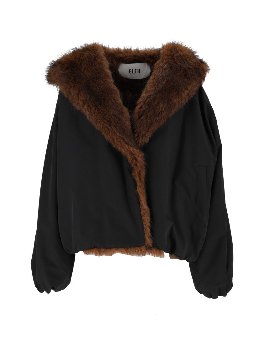 Eleh Black Cropped Faux Fur Trim Jacket