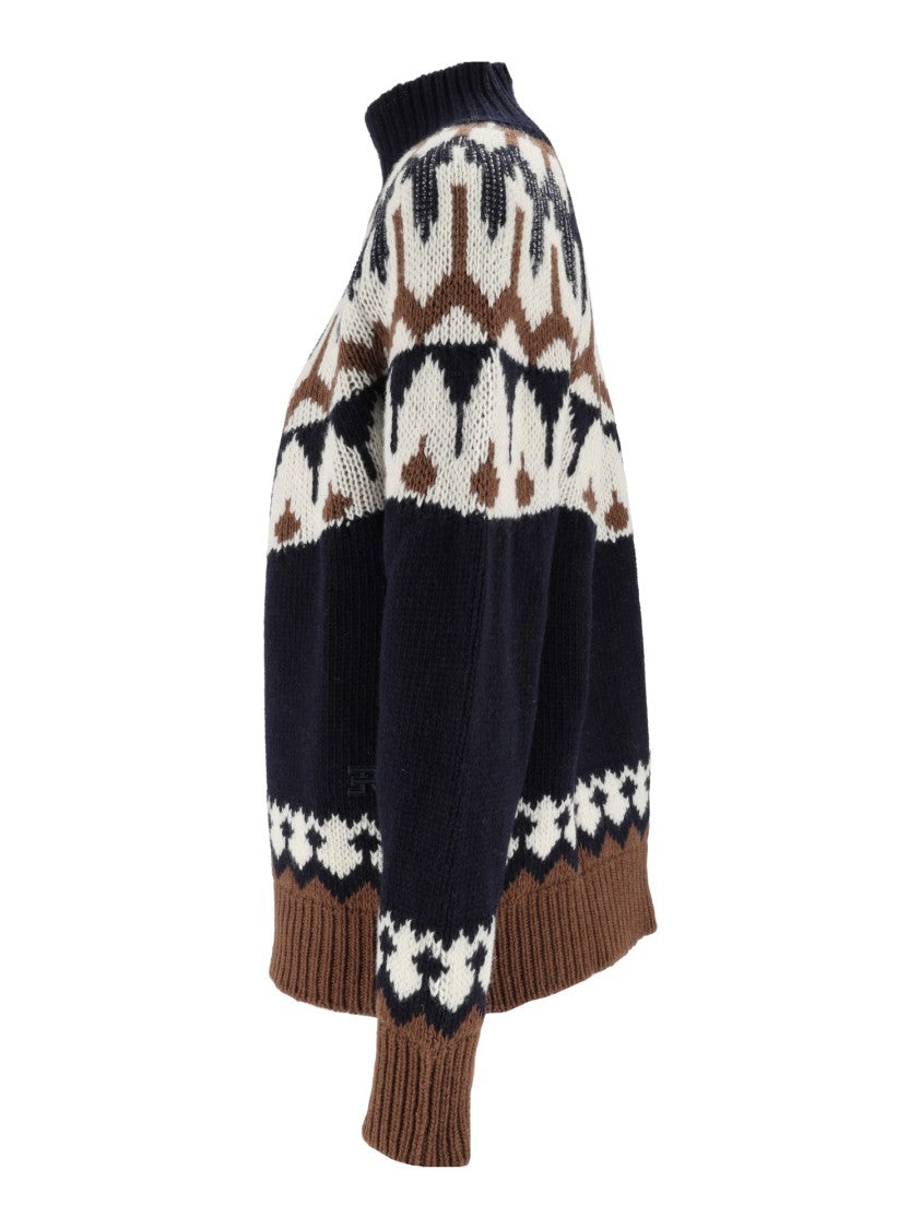 Ermanno Scervino Geometric Patterned High Ribbed Neck Knit Sweater