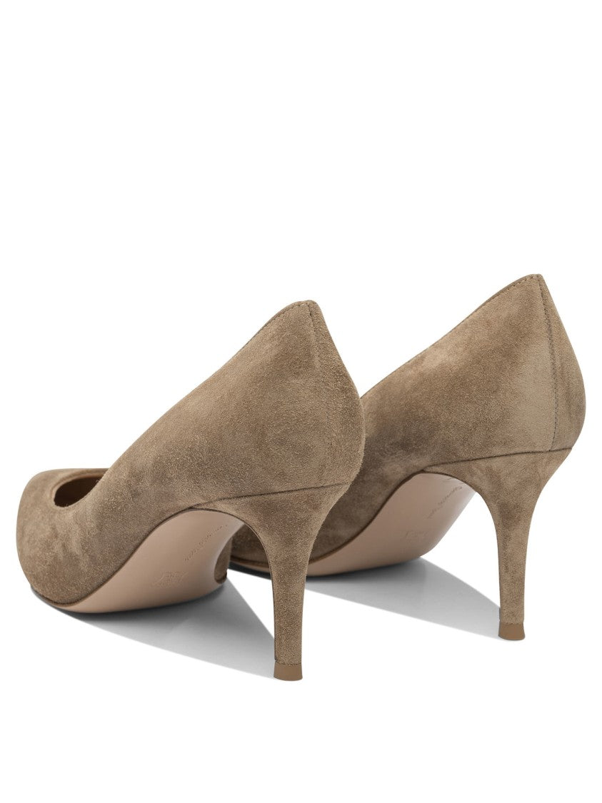 Gianvito Rossi Mid-Height Beige Suede And Leather Heeled Shoes
