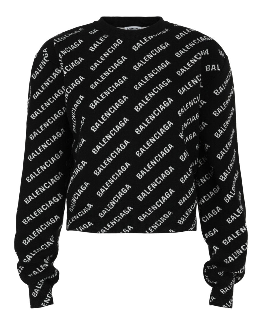Balenciaga Allover Logo Cropped Sweater