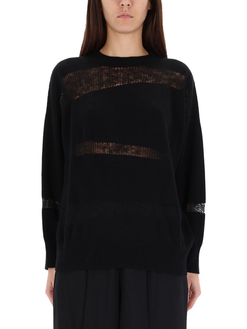 Fabiana Filippi Relaxed Fit Black Sweater With Sheer Horizontal Knit Stripes